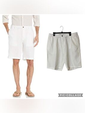28 Palms Linen Men's White Flat Front Casual Resort Stretch Shorts 11” Size XL